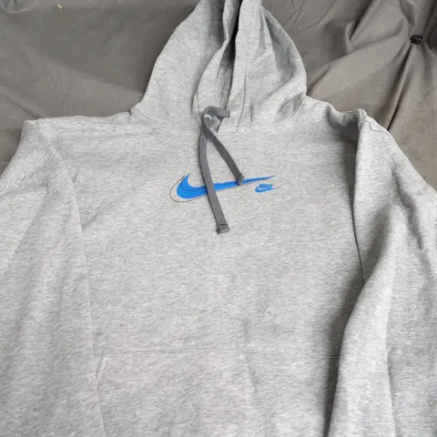 NIKE GREY HOODIE WITH BLUE SWOOSH LOGO SIZE L