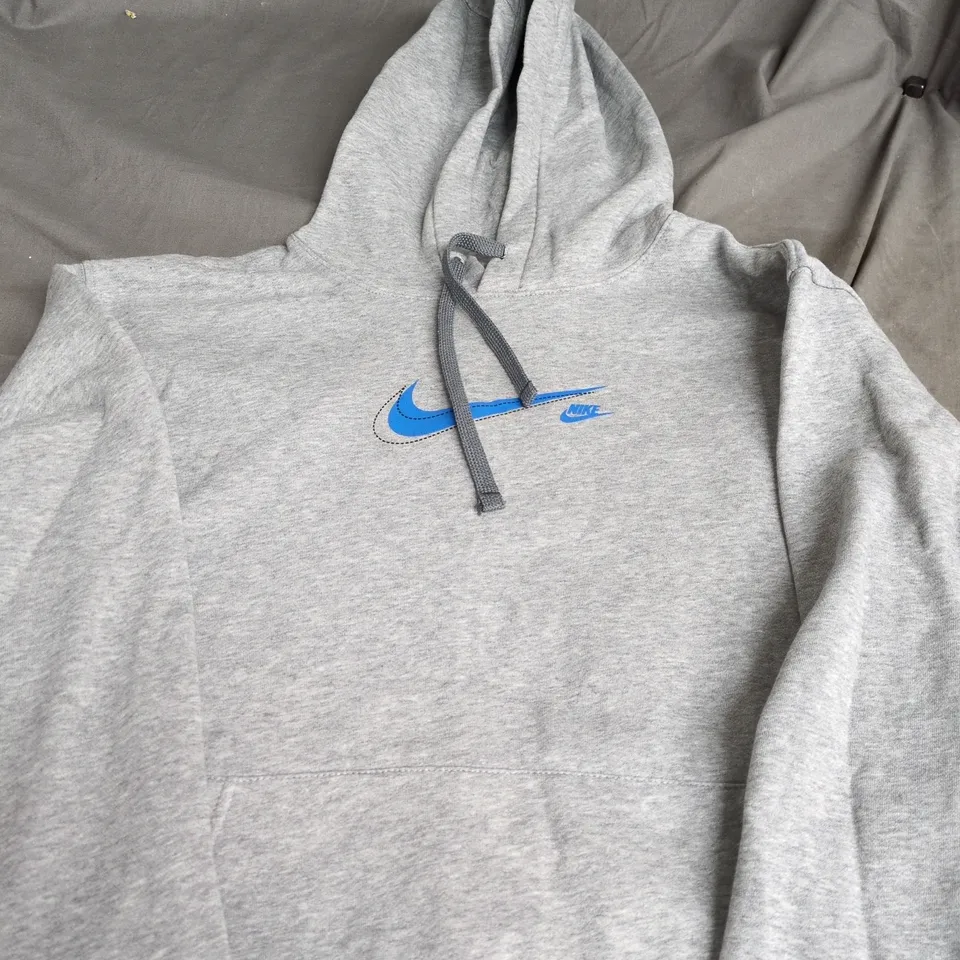 NIKE GREY HOODIE WITH BLUE SWOOSH LOGO SIZE L