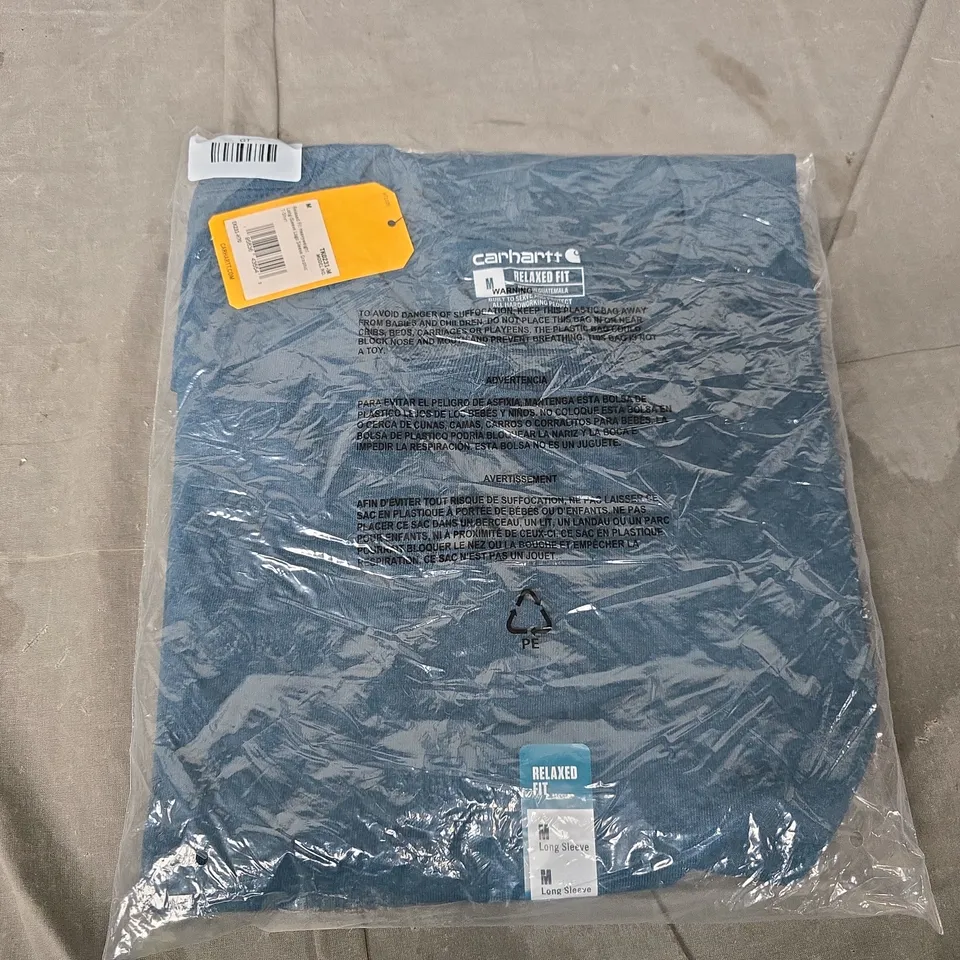 BAGGED CARHARTT RELAXED FIT HEAVYWEIGHT LONG SLEEVE LOGO GRAPHIC TEE IN SEA GREEN - MEDIUM