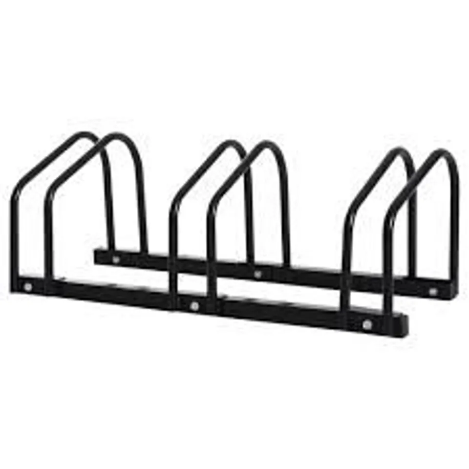 BOXED HOMCOM BIKE STAND PARKING RACK FLOOR OR WALL MOUNT BICYCLE CYCLE STORAGE LOCKING STAND (3 RACKS, BLACK)