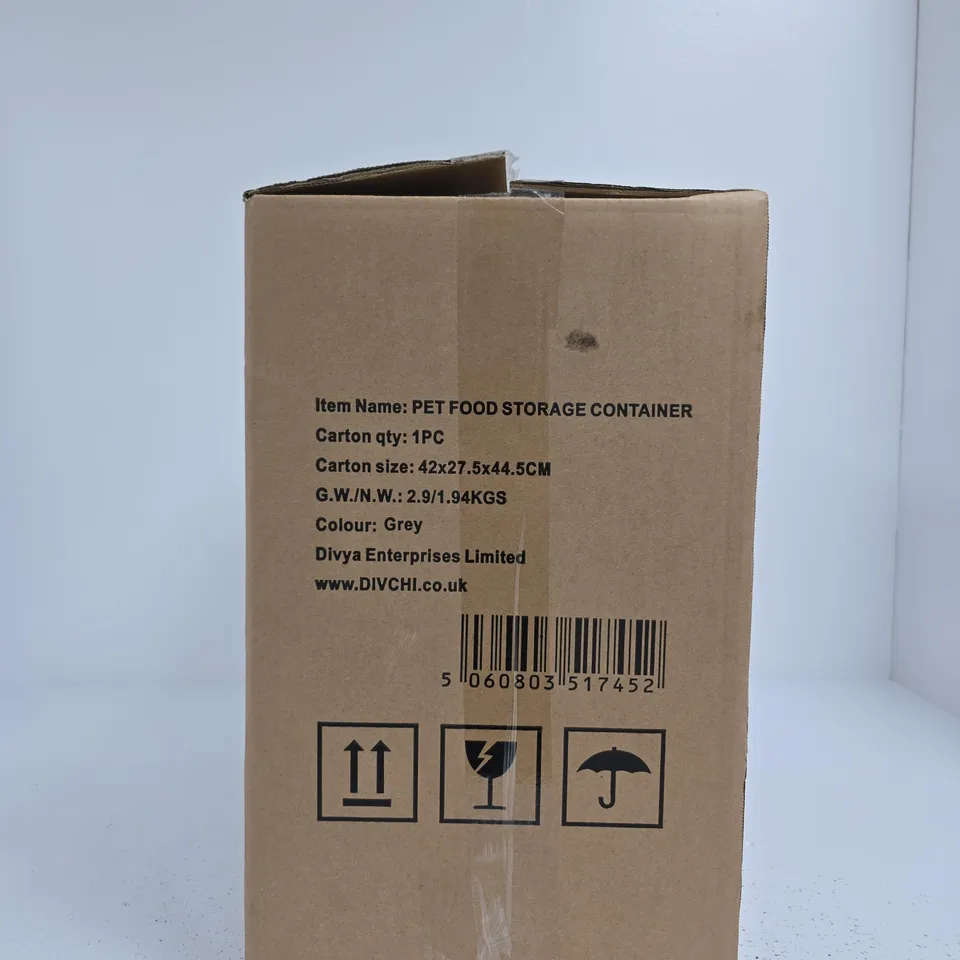 DIVYA PET FOOD STORAGE CONTAINER – GREY, BOXED