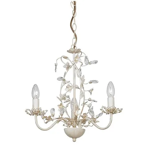 BOXED LUMINOSA LULLABY 3 LIGHT MULTI ARM CEILING PENDANT FLOWER DESIGN CREAM BRUSHED GOLD, PEARL EFFECT ACRYLIC, E14