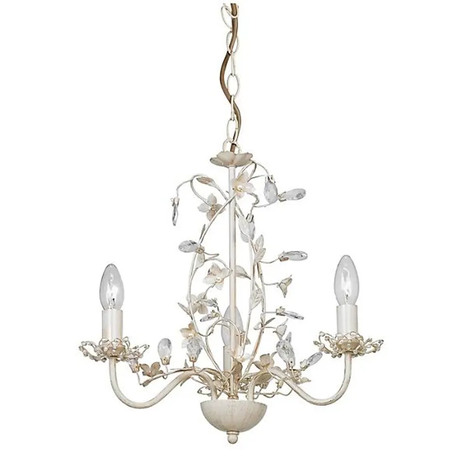 BOXED LUMINOSA LULLABY 3 LIGHT MULTI ARM CEILING PENDANT FLOWER DESIGN CREAM BRUSHED GOLD, PEARL EFFECT ACRYLIC, E14