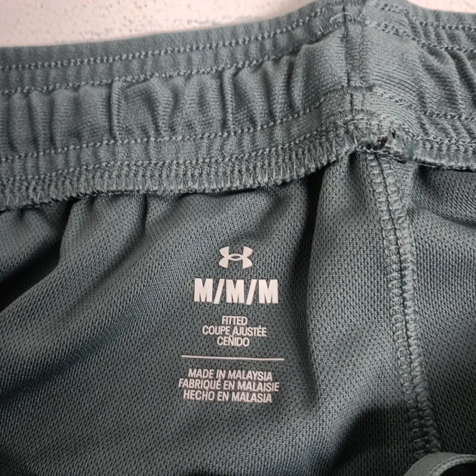 UNDER ARMOUR MEN'S TRAINING PANTS – GREY/TEAL, SIZE M (M/M/M) – FITTED, MADE IN MALAYSIA