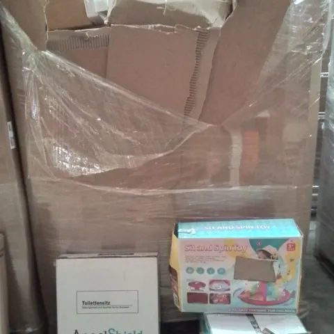 PALLET OF ASSORTED HOUSEHOLD GOODS AND PRODUCTS TO INCLUDE;TOILET SEAT,SPOT CLEANER,SIT AND SPIN TOY