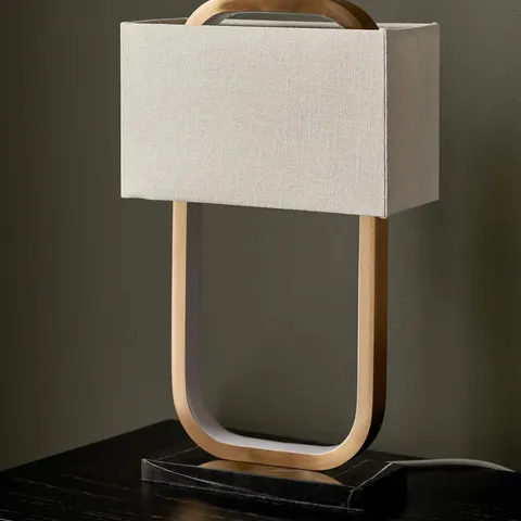 BOXED DANETTI SANZA NATURAL LINEN AND BRUSHED BRONZE TABLE LAMP