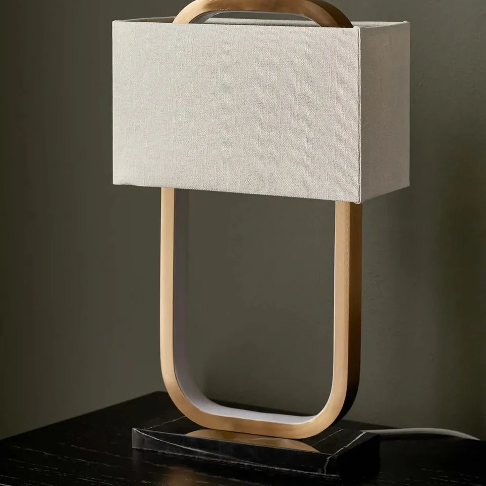 BOXED DANETTI SANZA NATURAL LINEN AND BRUSHED BRONZE TABLE LAMP