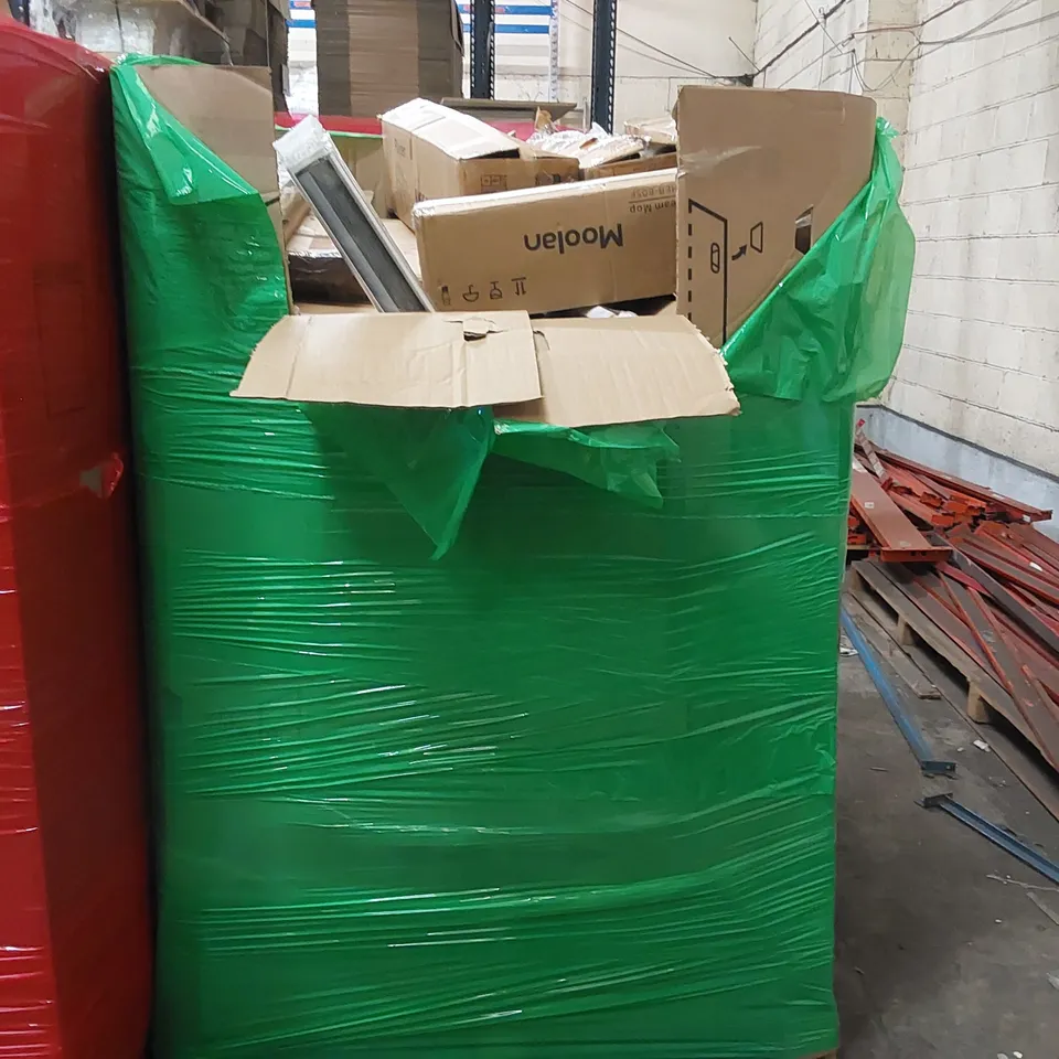 PALLET OF ASSORTED CONSUMER PRODUCTS TO INCLUDE: PLAYPENS, STEAM MOP, BLINDS, CAR REAR VIEW CAMERA ECT