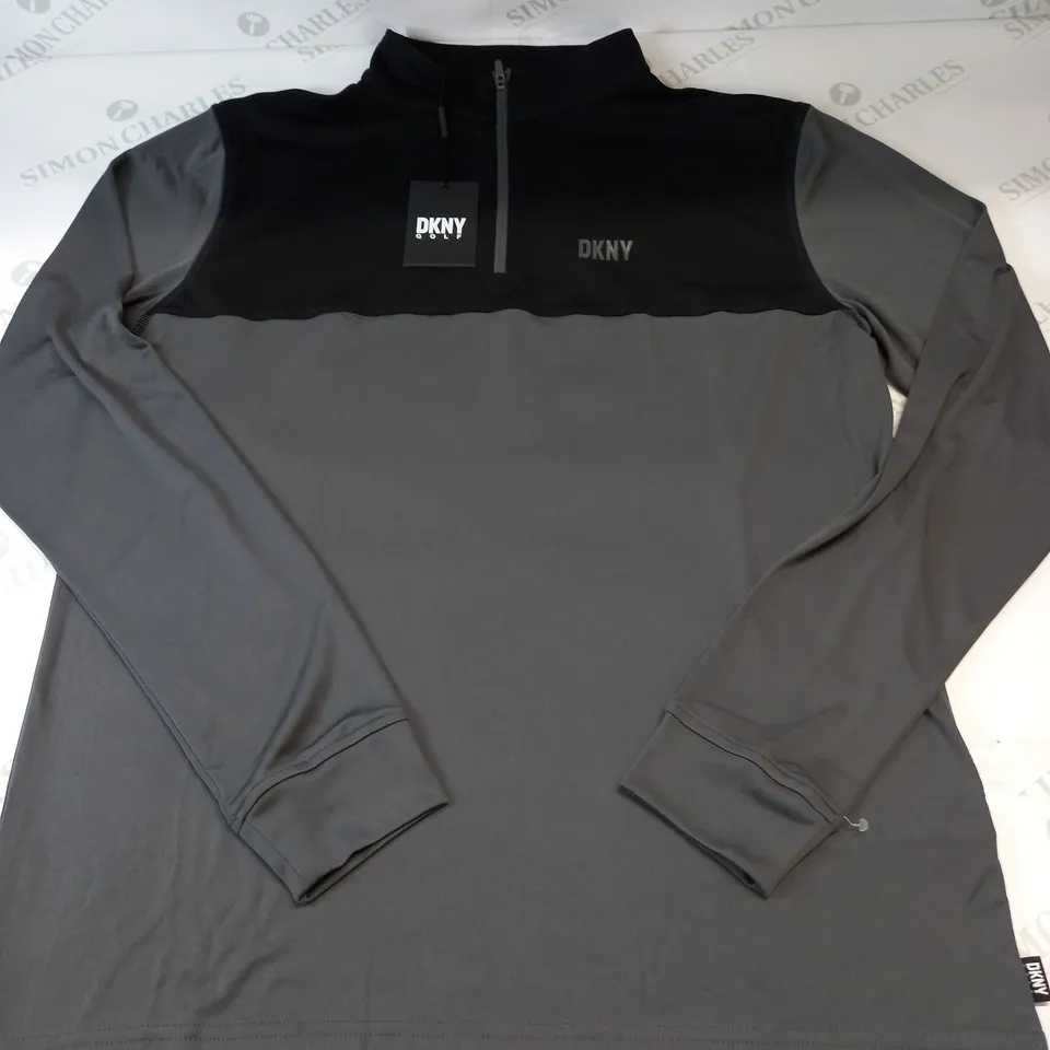 DKNY GOLF 1/2 ZIP TOP IN GREY AND BLACK SIZE MEDIUM