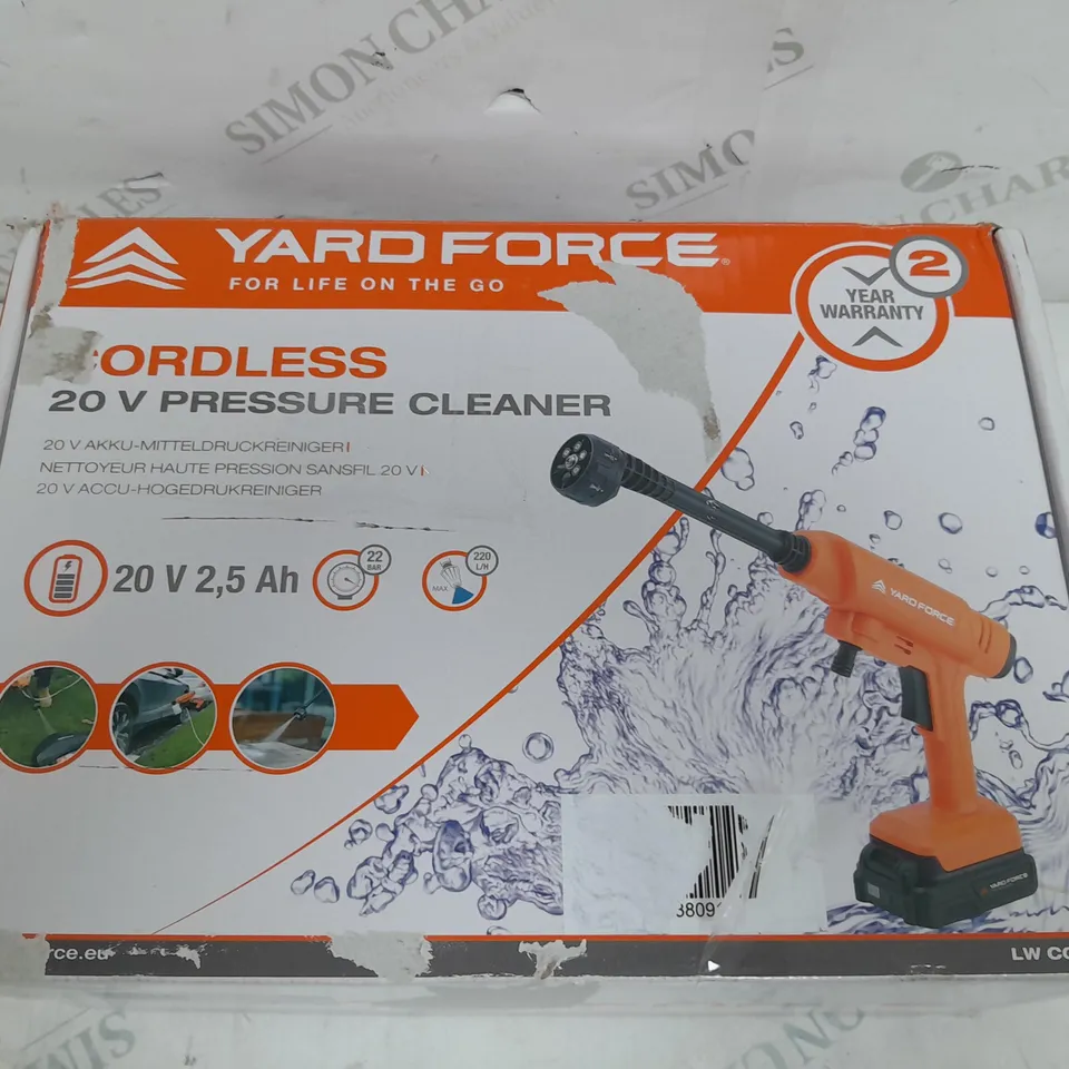 BOXED YARD FORCE 20V CORDLESS PRESSURE WASHER