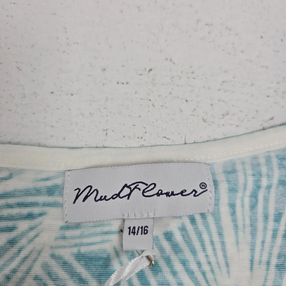 UK 14/16 MUDFLOWER TEAL PALM PRINT TOP