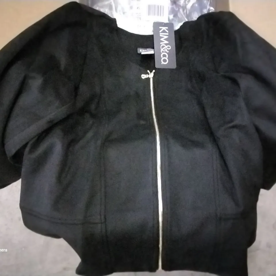 BOX OF APPROXIMATELY 30 ASSORTED BRAND NEW BAGGED KIM AND CO BLACK ZIP UP JACKETS VARIOUS SIZES