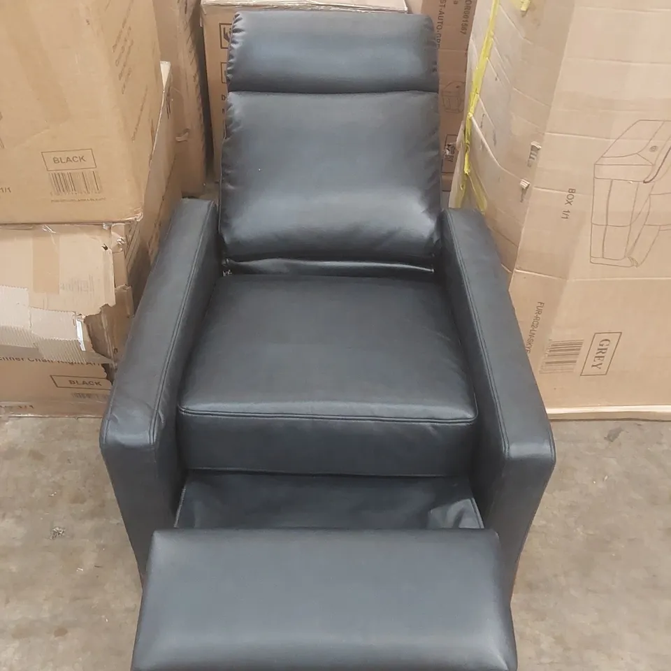 DESIGNER FAUX LEATHER UPHOLSTERED PUSH-BACK ARMCHAIR WITH WOODEN FRAME