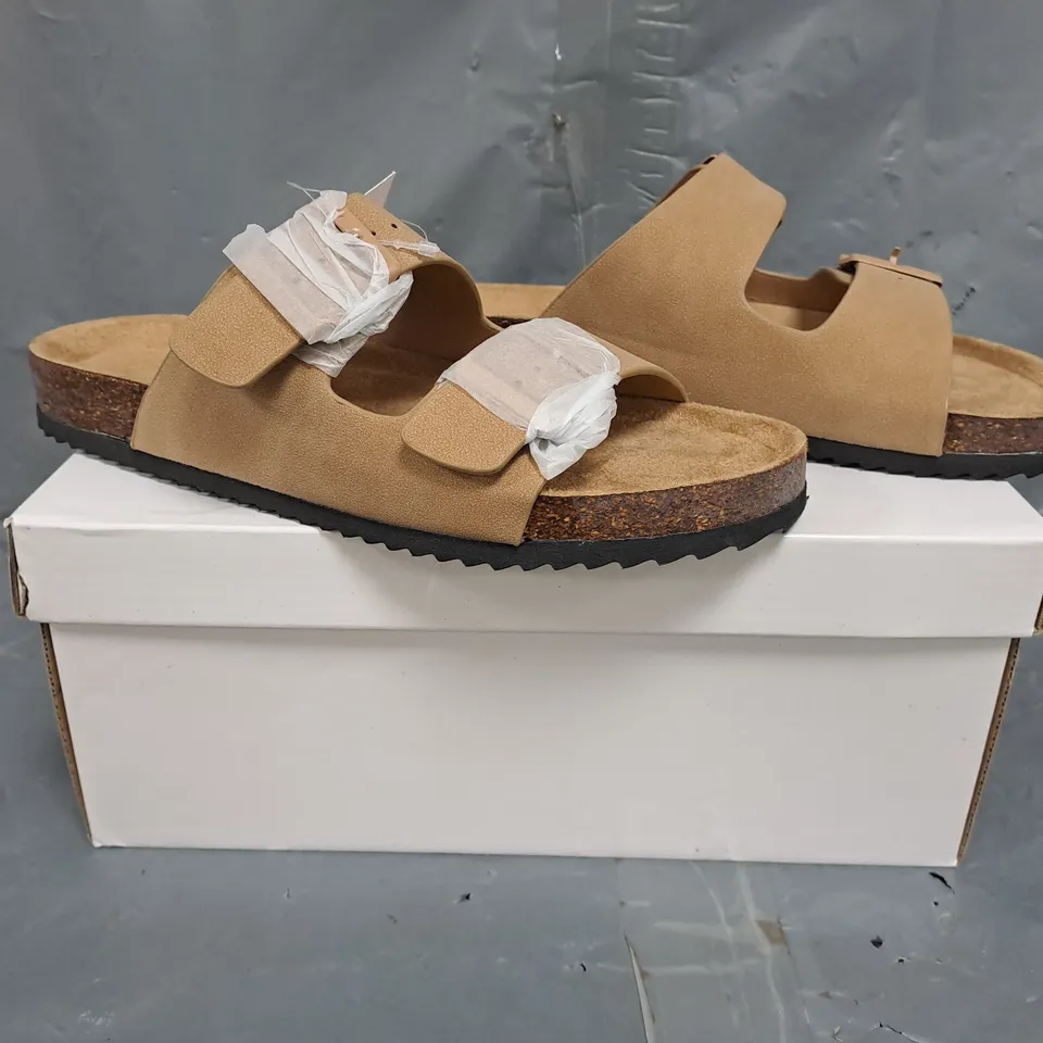 BOXED PAIR OF TRUFFLE COLLECTION OPEN TOE SANDALS IN TAUPE SIZE UK 4