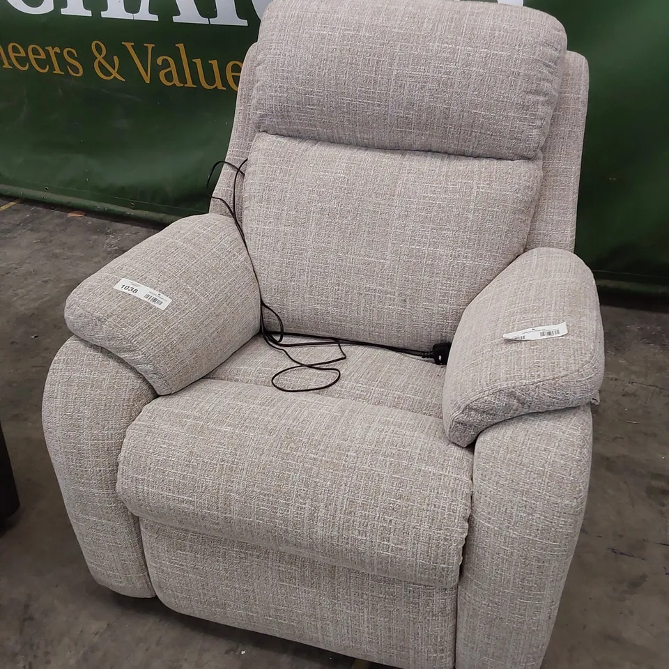 QUALITY BRITISH DESIGNER G PLAN KINGSBURY POWER RECLINING EASY CHAIR BEACH CARAMEL FABRIC 