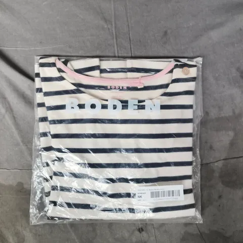BAGGED BODEN BUTTON MARINER BRETON IN CREAM/NAVY STRIPE SIZE UK 12