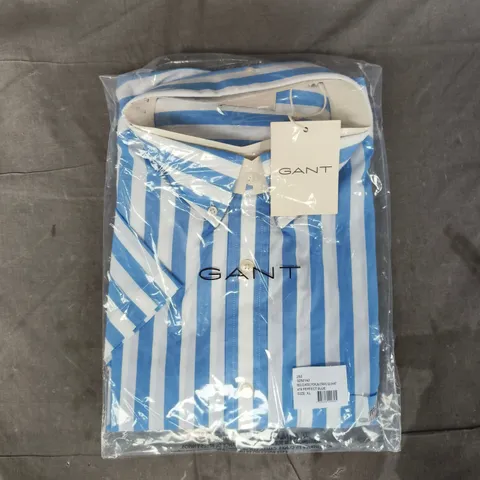 BAGGED GANT CLASSIC POPLIN STRIPE SHORT SLEEVE SHIRT IN PERFECT BLUE SIZE XL