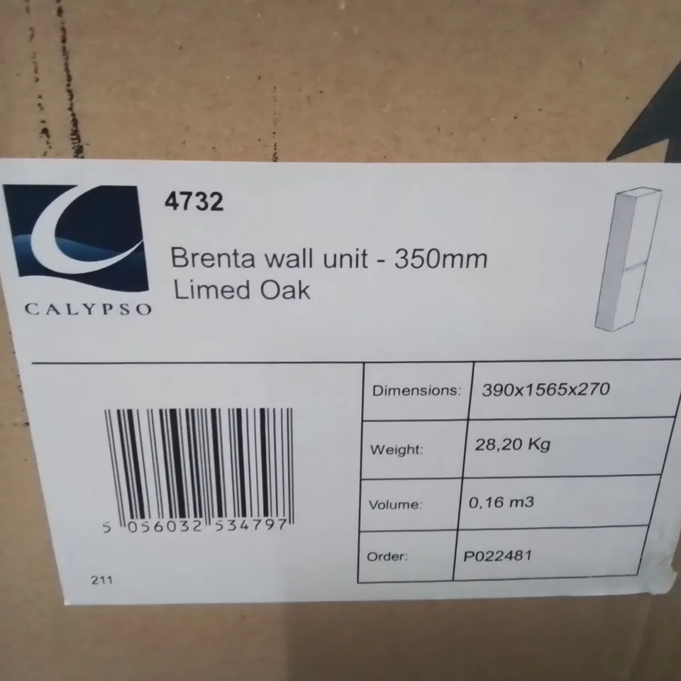 BOXED AS NEW CALYPSO BRENTA WALL UNIT 350MM IN LIMED OAK - 390X1565X270MM