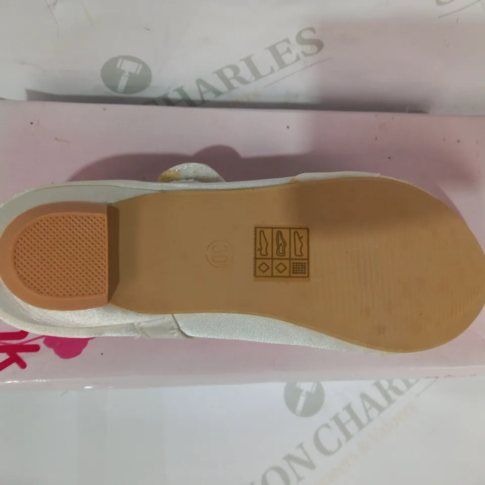 BOXED PAIR OF PINK WENDY IVORY SATIN SHOES W. JEWEL EFFECT EU SIZE 30