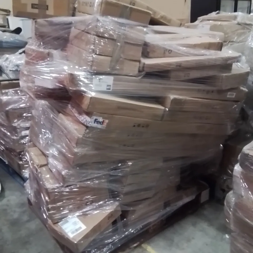 PALLET OF ASSORTED HOUSEHOLD GOODS AND PRODUCTS TO INCLUDE;FLOATING SHELVES,WALL SHELVES,MAILBOX