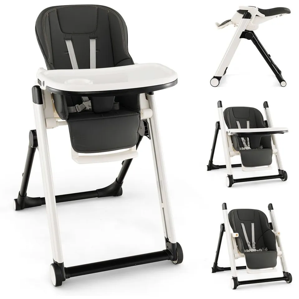 BOXED COSTWAY LIGHT GREY MULTIFUNCTIONAL FOLDING BABY HIGHCHAIR