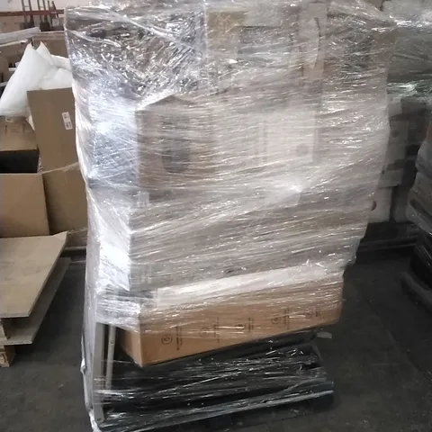 PALLET CONTAINING A LARGE QUANTITY OF ASSORTED HOUSEHOLD GOODS WHICH INCLUDE; SHOE RACK, FOLDING CHAIRS, COOLING FAN, SOFT PLAYPEN ETC