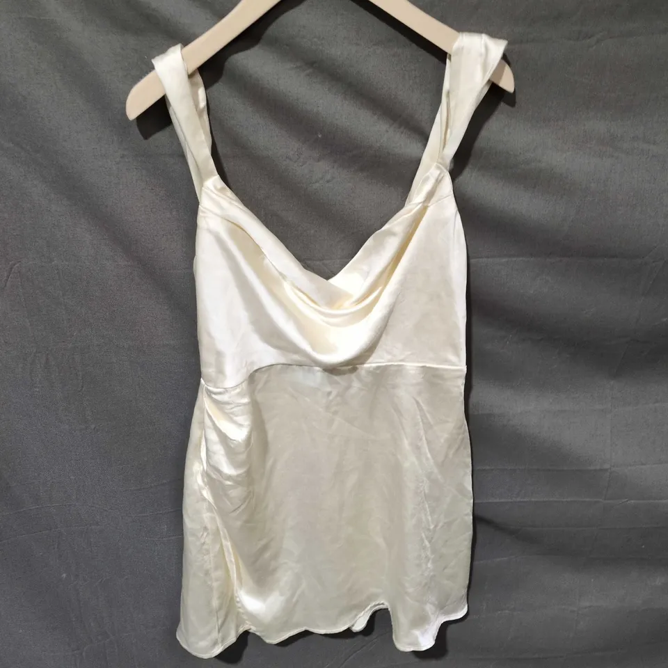 RUNAWAY THE LABEL SATIN SLIP DRESS – CREAM, SIZE M
