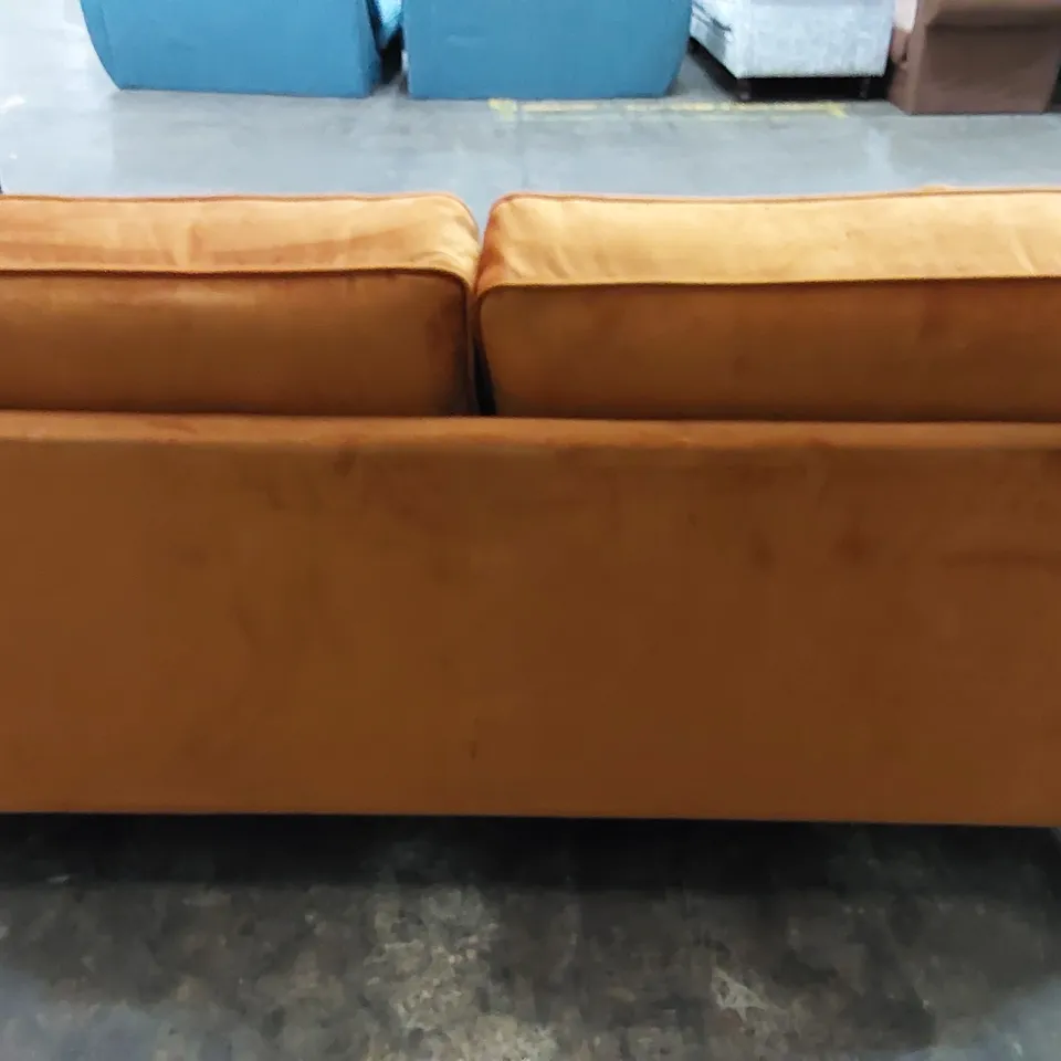 QUALITY DESIGNER 2 SEATER SOFA ORANGE VELVET FABRIC 