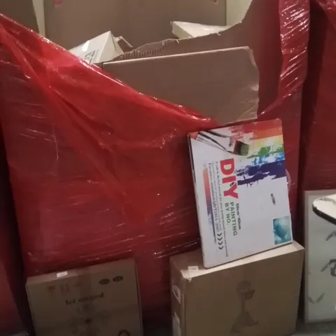 PALLET OF ASSORTED HOUSEHOLD GOODS AND PRODUCTS TO INCLUDE;CLOCK,BASKETBALL HOOP,DIY PAINTING