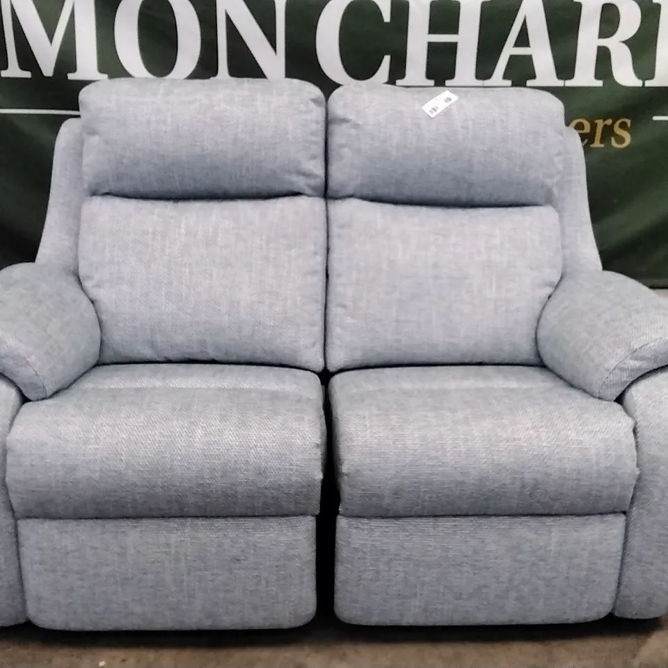 QUALITY BRITISH DESIGNER G PLAN MANUFACTURED KINGSBURY 2 SEATER ELECTRIC RECLINER DBL SOFA - DOMASO SKY