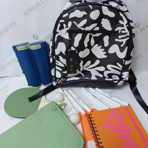 APPROXIMATELY 7 COTTON ON ITEMS INCLUDING BACKPACK, MINI PINGPONG NET, BAT AND BALLS, BARBIE A5 NOTEBOOK
