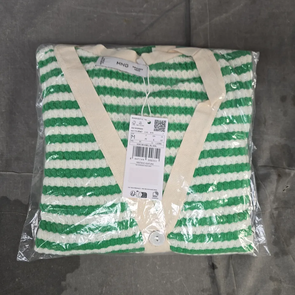 MANGO VESTIDO 424TUNI STRIPED DRESS IN GREEN/CREAM SIZE UK 10