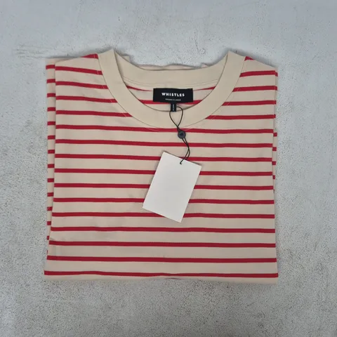 WHISTLES STRIPE RELAXED COTTON T-SHIRT IN RED/CREAM SIZE LARGE