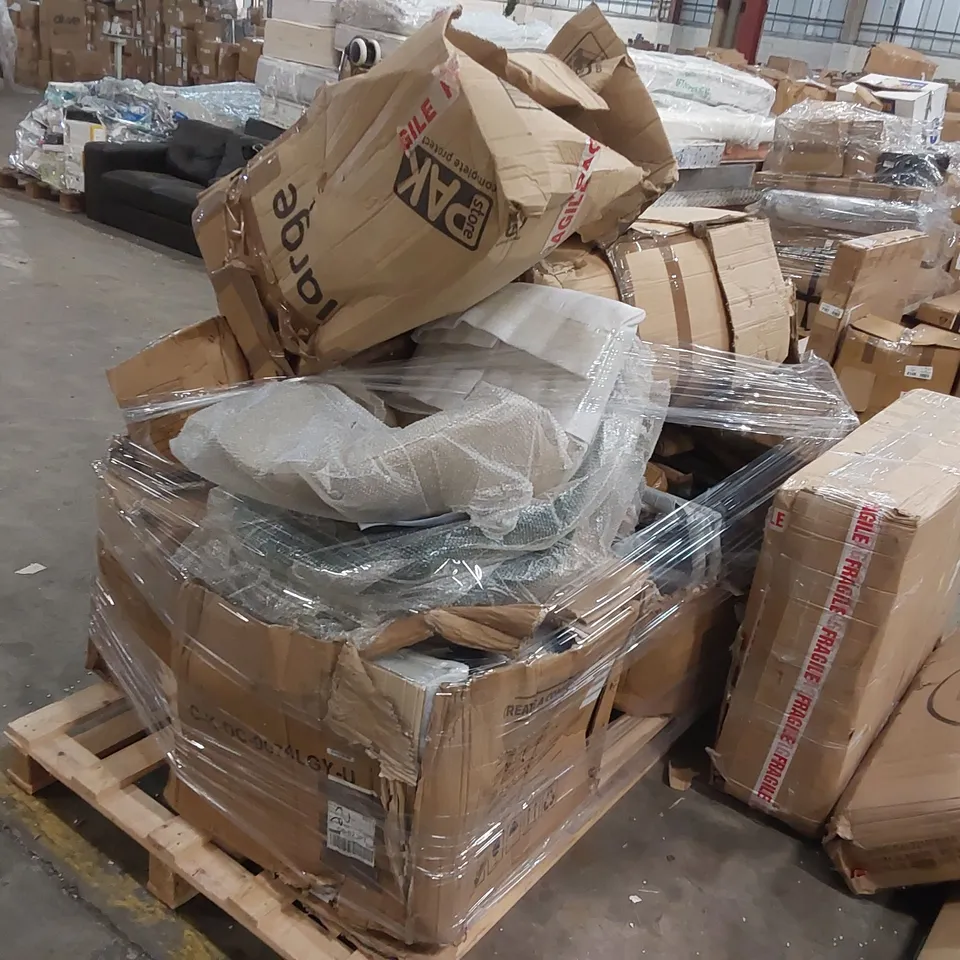 PALLET TO CONTAIN A LARGE ASSORTMENT OF DESIGNER CHAIR PARTS AND OTHER ASSORTED FURNITURE PARTS