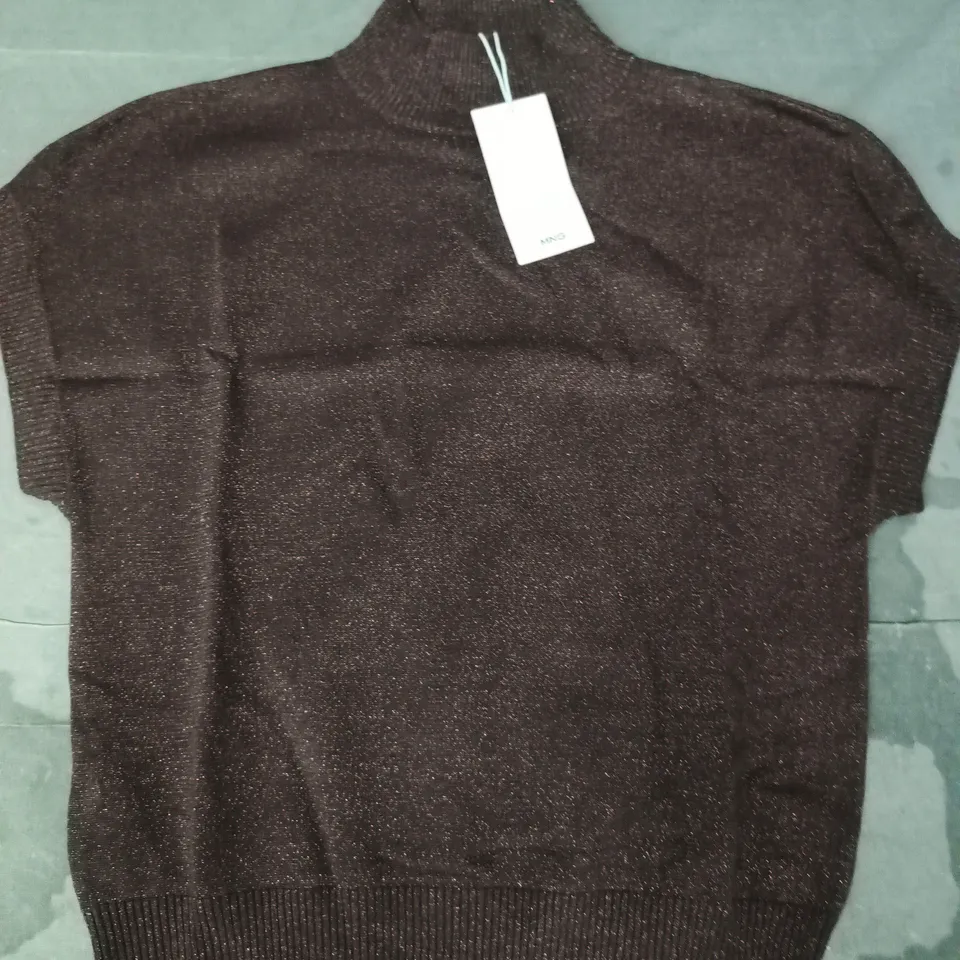 MNG SHORT SLEEVED LUREX SWEATER IN BROWN W. GLITTER EFFECT SIZE XXS