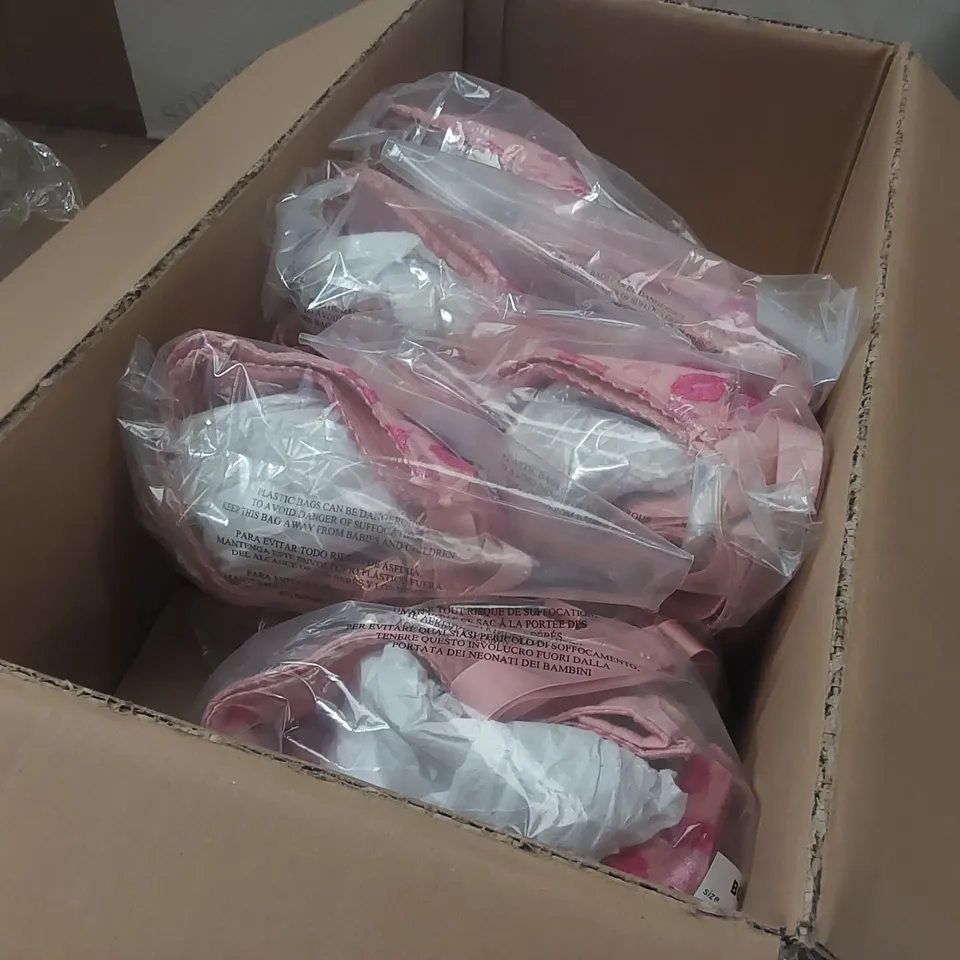 BOX CONTAINING APPROXIMATELY 7x BRAND NEW SIMPLY BE PINK HEART LIP BALCONY BRAS -SIZE 42E