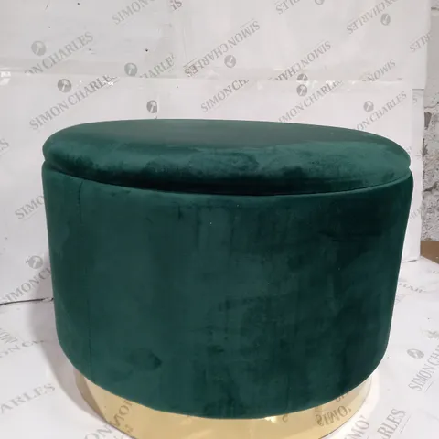 ALISON CORK ROUND VELVET STORAGE OTTOMAN - DARK GREEN