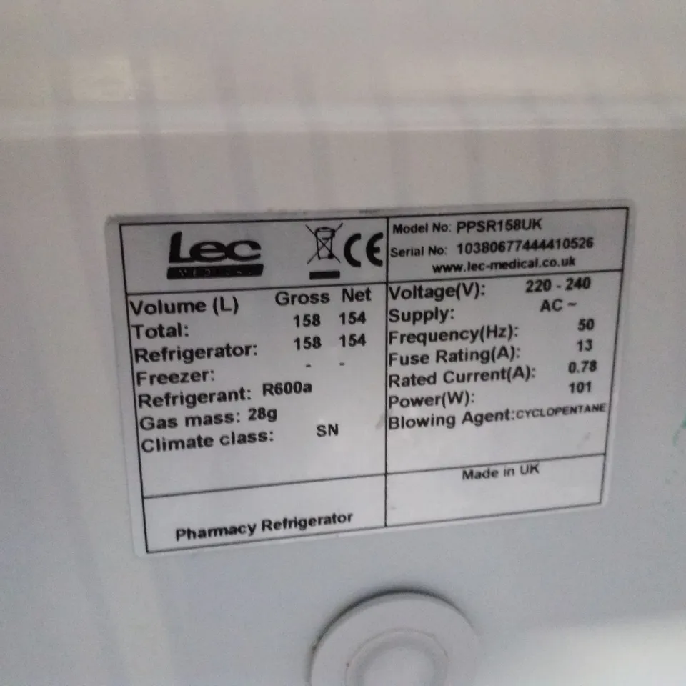 LEC PPSR158UK UNDERCOUNTER PHARMACY FRIDGE
