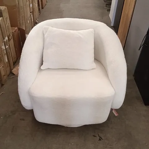 OFF-WHITE UPHOLSTERED SWIVEL CHAIR WITH PILLOW