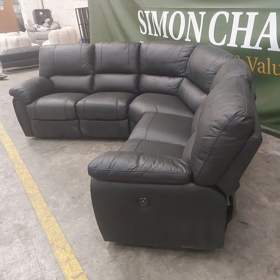 LEIGHTON LEATHER/FAUX LEATHER HIGH BACK POWER RECLINER CORNER GROUP SOFA - BLACK RRP £2599