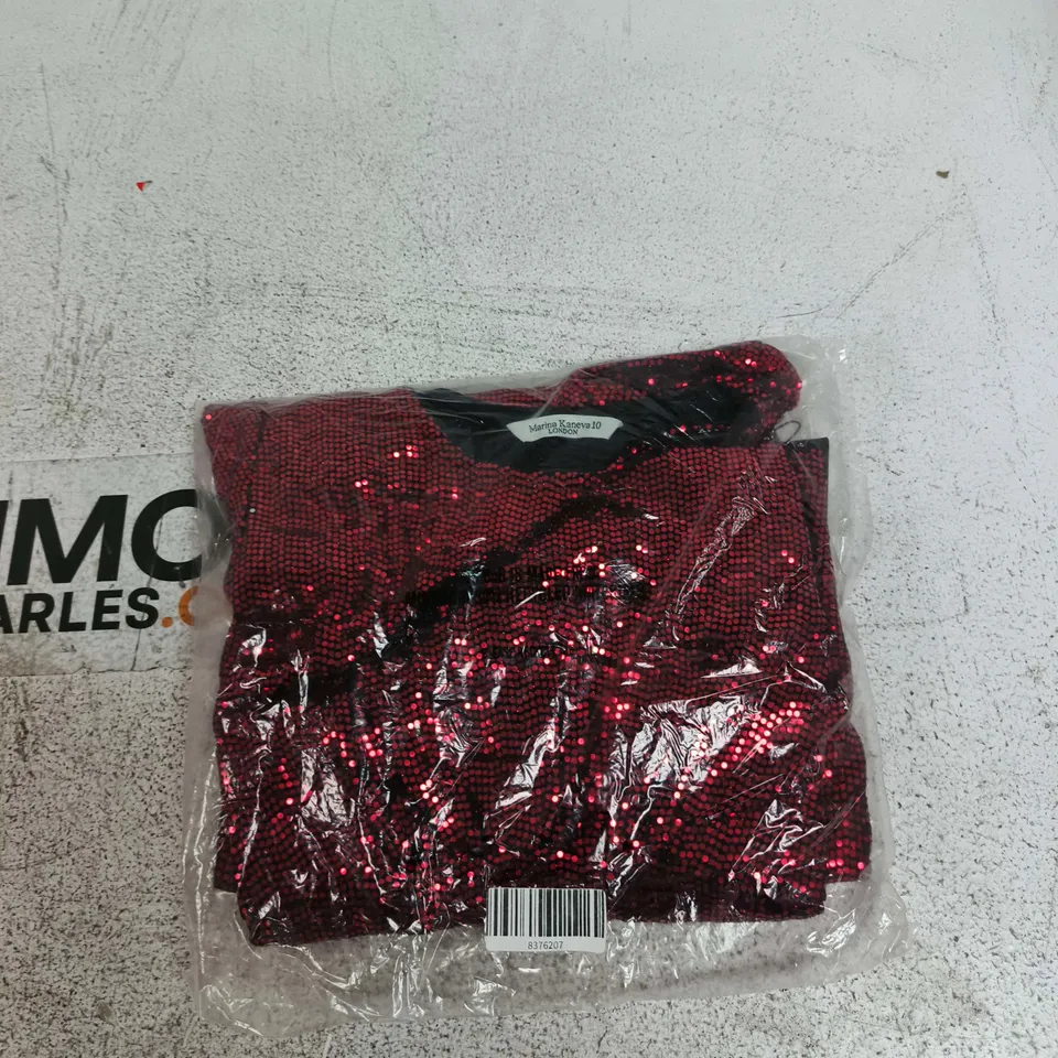 BOX OF APPROXIMATELY 20 ASSORTED ITEMS TO INCLUDE: MARINA KANEVA SEQUIN DRESS 
