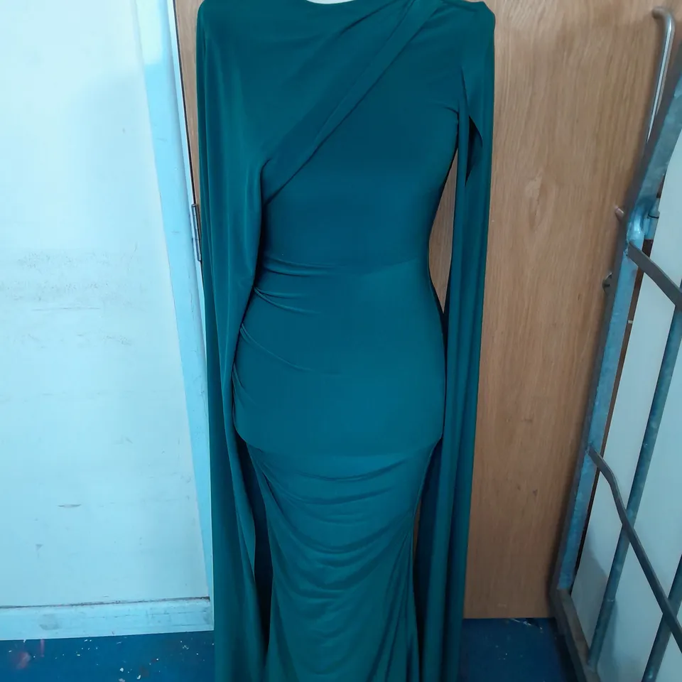 CUBE LONDON ASYMMETRIC CADE MAXI DRESS IN BOTTLE GREEN SIZE 6