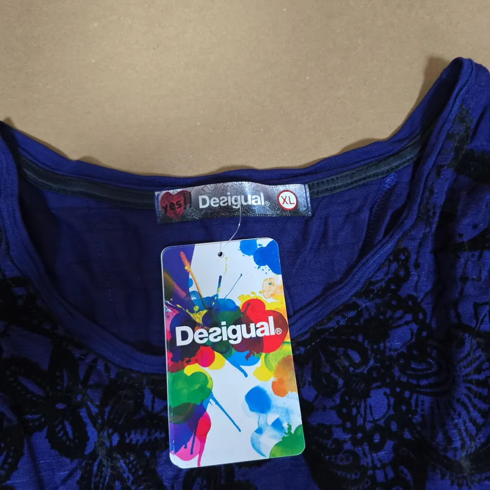 DESIGUAL WOMEN’S BLUE FLORAL TOP – XL