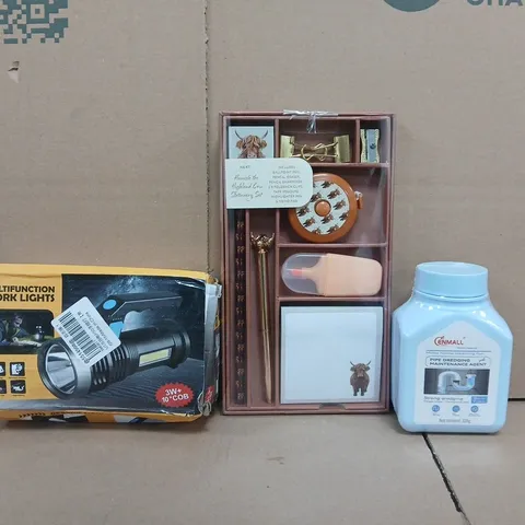 APPROXIMATELY 10 ASSORTED HOUSEHOLD ITEMS TO INCLUDE PIPE DREDGING MAINTENANCE AGENT, ETC