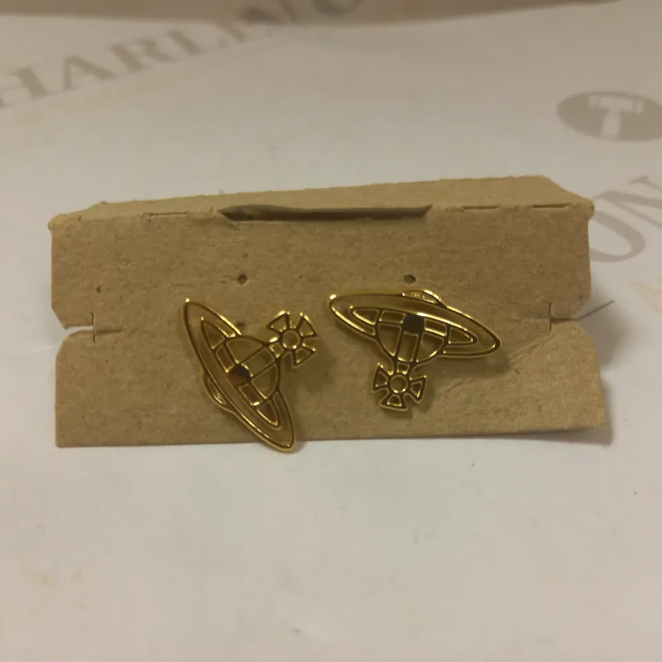VIVIENNE WESTWOOD THIN LINES FLAT ORB STUD EARRINGS - GOLD, ONE SIZE RRP £80
