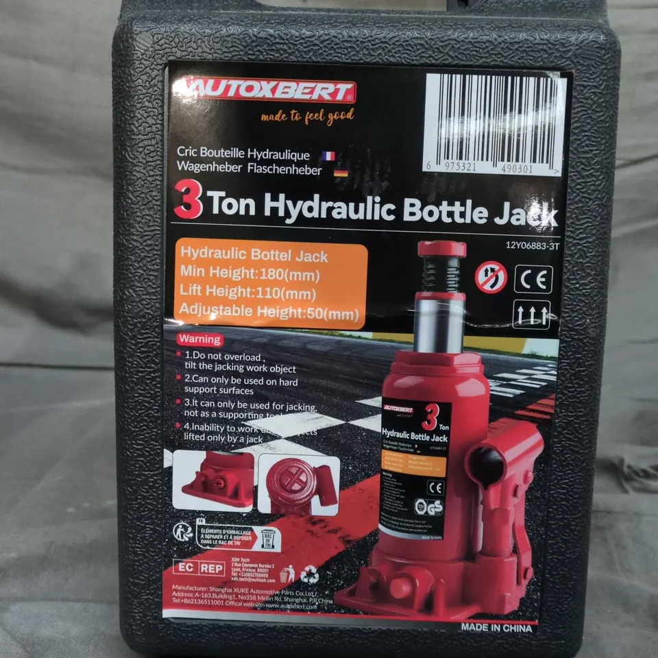 3 Ton Hydraulic Bottle Jack – Red, Carry Case