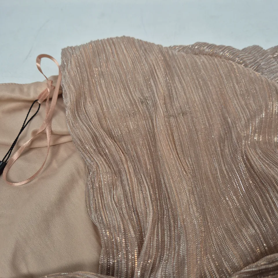 ROMAN PETITE ROSE GOLD SPARKLE CRINKLE DRESS – UK 16