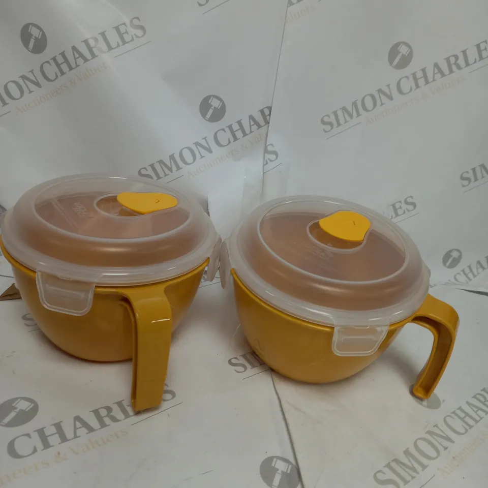 LOCK & LOCK SET OF 2 MICROWAVEABLE SOUP MUGS W/STEAM HOLE LID 950ML