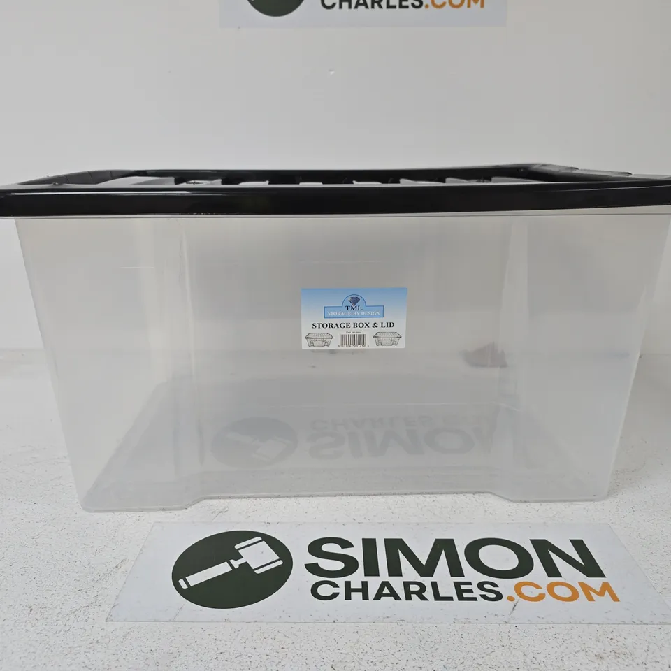 TML STORAGE BOX & LID – CLEAR 50L PLASTIC STORAGE CONTAINER WITH BLACK LID