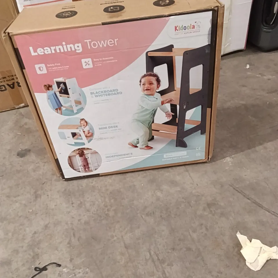 BOXED KEPLIN LEARNING TOWER FOR KIDS TRANSFORMING TO MINI DESK BLACK AND NATURAL COLOUR
